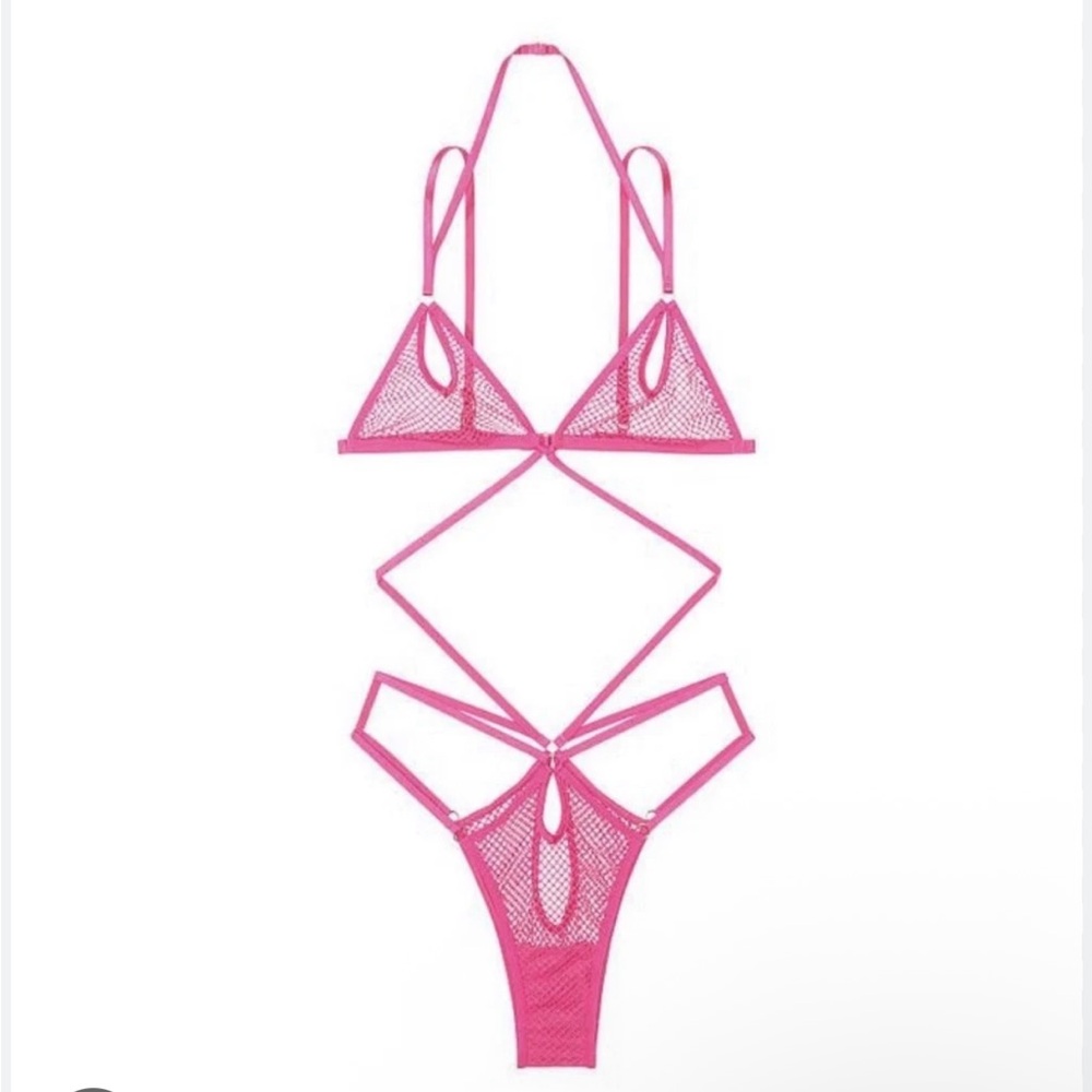 Victoria's Secret Pink Strappy Mesh Bodysuit Teddy